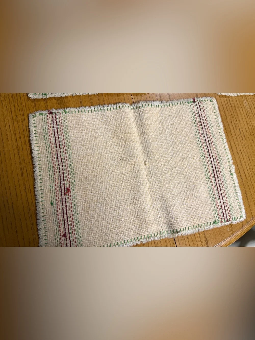 Vintage Woven Cotton Placemats Set 4 Cream Red Green Cottagecore Farmhouse